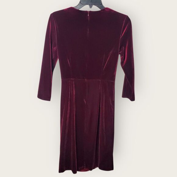 Eliza J Burgundy Long Sleeve Gathered Waist Midi Dress Size 2 - Picture 3 of 8